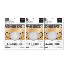 [MASCODE] 冷感マスク UVカット マスク 不織布 マスク 立体 バイカラーマスク 花粉【 マスコード 3Dマスク アクティブシリーズ 3袋セット（1袋7枚入り） (【M】 グレー×ブラック紐)