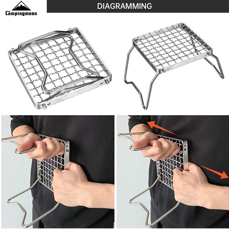 Campingmoon Portable Campfire Grill Grate 304 Stainless Steel Folding Camping