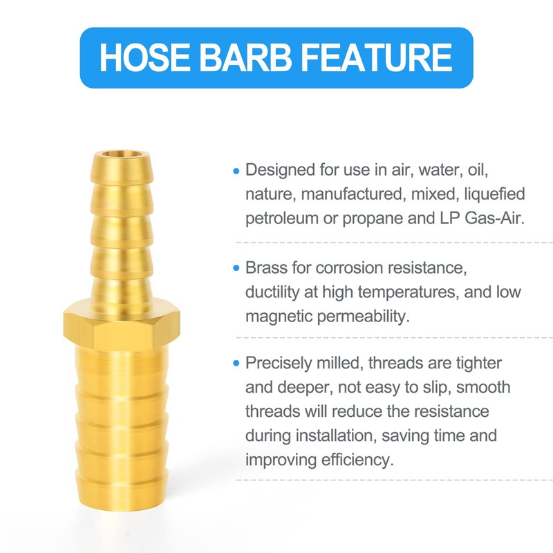 ERGAOBOY 5pcs 6mm x 8mm Brass Reducing Hose Connector Straight
