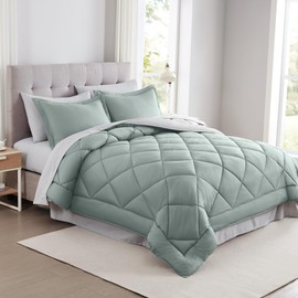 Modern Threads 7-Piece Reversible Comforter Set - Bedding Ensemble with Comforter, Sheets, Pillowcases, and Shams, Dusty Sage Queen