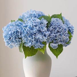 3Pcs Real Touch Hydrangea Artificial Flowers, 21" Blue Latex Large Lifelike Faux Hydrangea Flowers for Home Decor Party Arrangements Wedding Bouquets Centerpieces