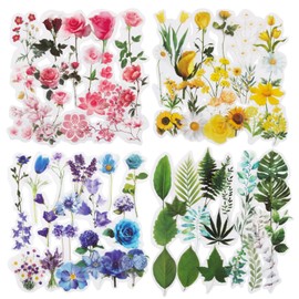 COLOFALLA Transparent Scrapbooking Stickers Flowers 160 Pieces Scrapbook Stickers Vintage Leaves Plants DIY Craft Decoration Accessories for Joural Laptop Album