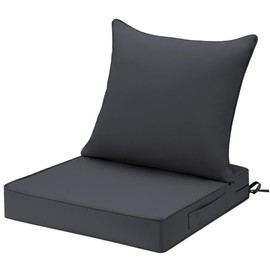 Outdoor Cushions Set 19x19x3 Inch - Waterproof & Fade Resistant Patio Furniture Cushions with Removable Cover, Ties & Handle - Deep Seat Back Cushions for Outside Chair, Sofa Couch - Dark Grey