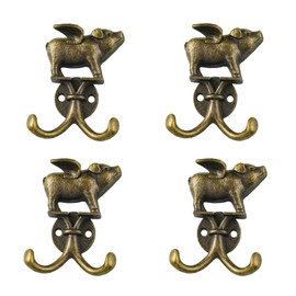 KxrTpx Antique Brass Coat Hooks, Decorative Brass Door Hooks and Key Hooks Wall Mounted, Set of Four Antique Brass Hooks for Wall Organisation, Solid Brass Construction with Traditional Design