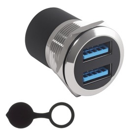 Duttek Dual Ports USB Female to Female Panel Mount Coupler, IP67 USB Pass Through Connector Bulkhead Extension Adapter with Water/Dustcap, supportData Transfer and Charging (Silver)