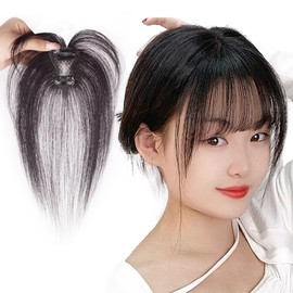 QIAOXI Bangs Wig, Fully Hand Planted, 100% Human Hair, Partial Wig, 3D Structure, Straight Wig, Women's Hair Extension, With Sides, French Style, Cute, Ultra-thin, For Everyday Use, French Style,