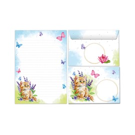 Writing Paper Set Letter Pad with Envelope for Girls Children Cat Children Motif Letter Paper Pad Lined (A5 Pad with 25 Sheets + 15 Envelopes)