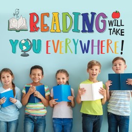 DECOWALL DS9-8092 Reading Corner Wall Stickers Decals Décor Classroom Kids Room Inspirational Nursery Art Bedroom Library Peel and Stick Book Playroom Quotes School Educational