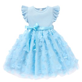 Sinhoon Toddler Girl Tulle Dress Summer Ruffle Sleeveless Baby Girl Fashion Casual Dresses(Blue,2T)