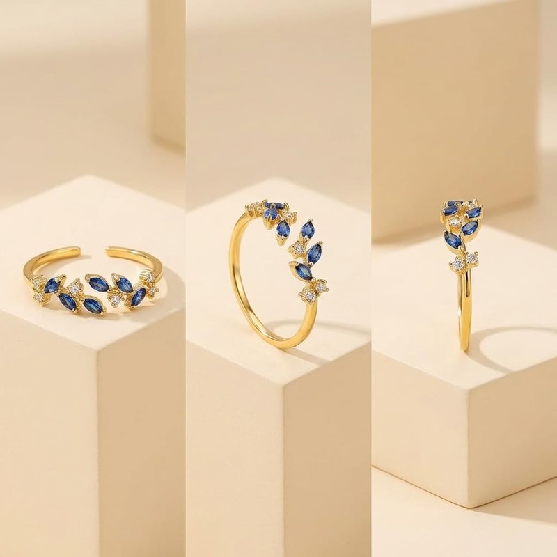CZMZHFC Gold Rings for Women,Open Adjustable Ring,Cubic Zirconia Leaf Ring,Non-Tarnish