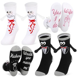 Halinuia 2 Pairs of Wedding Socks with Magnetic Hands Funny Hand in Hand Socks Wedding Gifts for Bride and Groom Gifts for Couples for Valentine's Day Wedding Anniversary 36-40 & 39-43