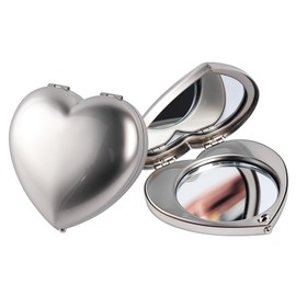 EYIWEITING Mini Heart Compact Mirror,Compact and Beautiful, Portable 1X/2X Magnifier, Sturdy, Perfect for Gifts (Pearl Silver)