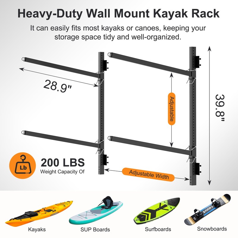 LILYPELLE Wall Mount Kayak Storage Rack, 2-Tier Heavy Duty Kayak