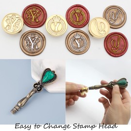 Letter Wax Seal Stamp Kit, Andotopee Wax Seal Kit Initial Alphabet Y Sealing Wax Stamp Head 3pcs, Vintage Wax Stamp Seal Kit with Wax Seal Beads, Wax Seal Warmer Tools, Wax Seal Pen, Gift Box Set