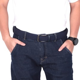 Loveliome Cinturón elástico para hombre, cinturón de golf trenzado ajustable para jeans casuales, Dark Blue, 45" Long for Waist 36"-39"