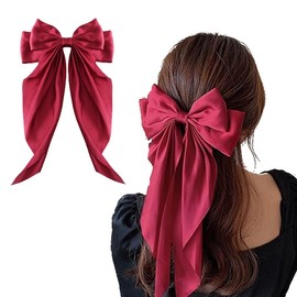 Big Bow Hair Clips Slides Red Bow-Knot Hair Clips Barrette for Women Girls Christmas Hair Bow Large Barrettes for Thick Hair Accessories Silky Satin Bows for Hair