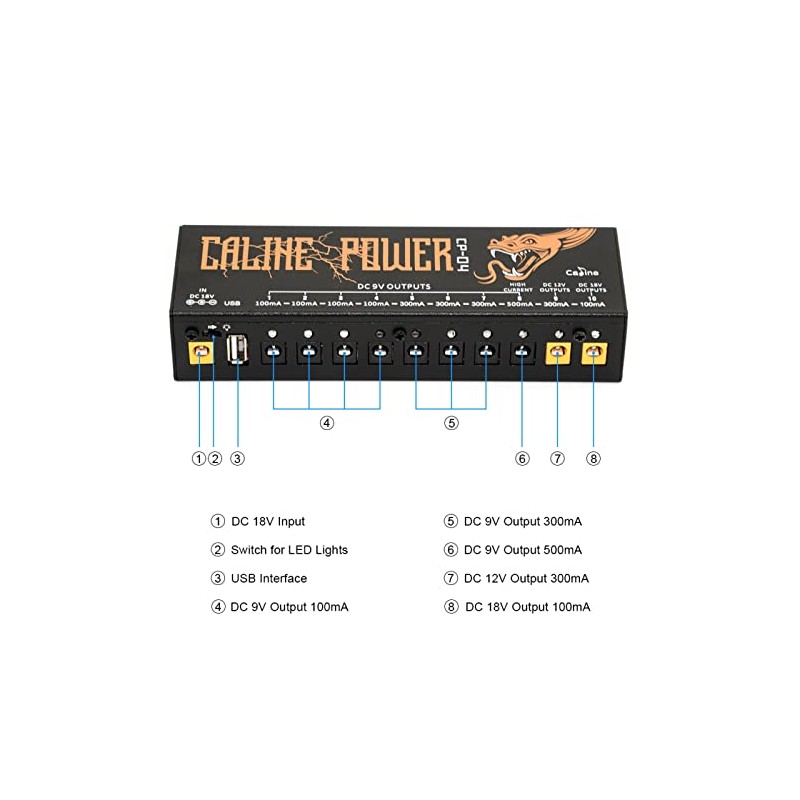 Caline CP-04 Guitar Pedal Power Supply 10 DC Outputs for
