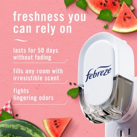 Febreze Febreze Odor-Fighting Fade Defy PLUG Air Freshener, Southern Lilac Mornings, Sweet Watermelon Vine, Pack of 4 (2 of Each), .79 fl. oz. Oil Refill