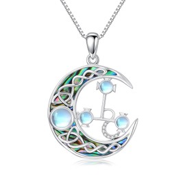 Cargari Lilith Necklace for Women, 925 Sterling Silver Round Moonstone Abalone Shell Lilith Sigil Pendant, Celtic Knot Moon Necklace Pagan Wiccan Magic Lilith Jewelry for Men Women