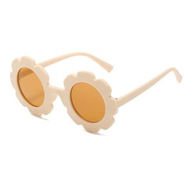 BOUACOUA Children's Sunglasses Cute Flower Shape UV Protective Glasses Round Decorative Glasses Eyewear, beige