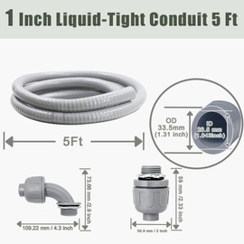 Feotech 1 Inch 5 FT Non Metallic Liquid-Tight Conduit and Connector Kit - Includes 1 Straight and 1 Angle Fittings for Electrical Wiring