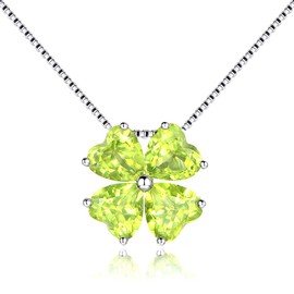 JIANGXIN Women's Heart 925 Sterling Silver Pendant Birthstone Jewellery 40-45 cm Adjustable Chain Necklace Women's Chain Lucky Charm Lucky Clover Gifts for Party/Anniversary/Birthday, Metal, Peridot
