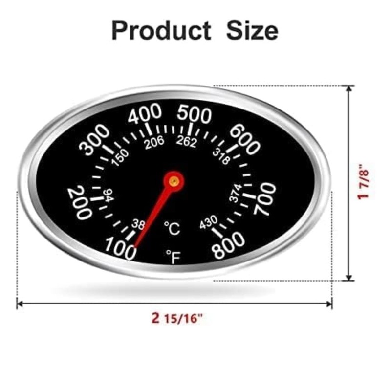 Grill Temperature Gauge, Heat Indicator Thermometer, BBQ Lid Replacement Part