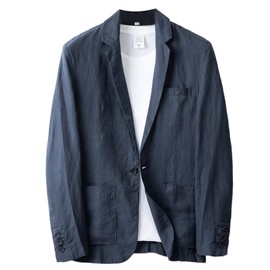 GIBZ Men's Blazer Casual Linen Plain with One Button Suit Coat Jacket Lightweight Loose Casual Suit Jacket, blue