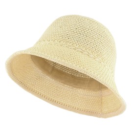 EINSKEY Women's Crochet Bucket Hat, Faux Straw Weaving Sun Hat Packable Mesh Woven Soft Lightweight Beach Hat for Spring Summer Fall Beige