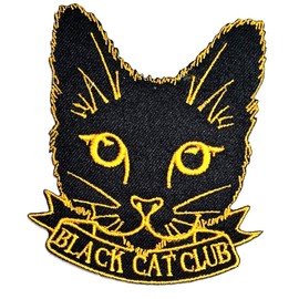 Black CAT Club Cartoon Patch Yellow Black Cat Kitten Sew-on Iron-on Patches Embroidered Applique Patches DIY Craft Decoration Repair Clothes for Kids Adults