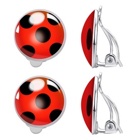 Earrings Black Spot Red Silver Bug Earrings for women (Red and black 2 Pack)