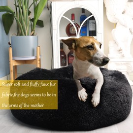 Dog Beds for Medium Dogs Washable Calming Bed for Dogs 30 Inches Black Fluffy and Soft Dog Bed Calm and Anti Anxiety Faux Fur Round Medium Sized Pet Bed for Dog