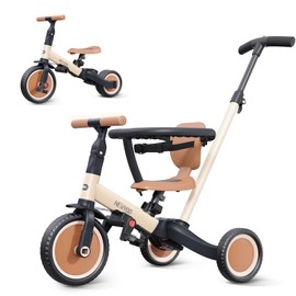 newyoo TR008 5 in 1 Toddler Tricycle with Push Handle for 1-3 Year Old Boys and Girls, Kids Push Trike with Safe Bar, Toddler Bike, Convert to Balance Bike, Birthday Gifts and Toys for Baby, Cream