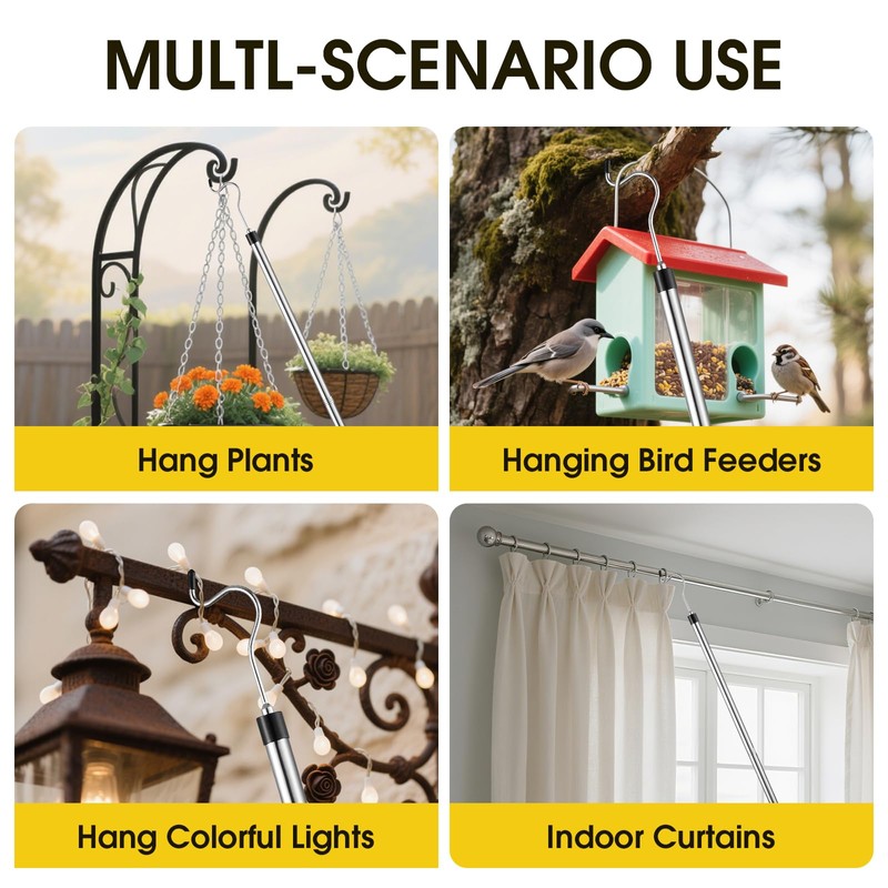 Clothes Hook Pole, Extendable from 35" to 50" Stainless Steel