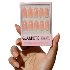 Glamnetic Press On Nails - Sheer Peach | Sheer Neutral Peach Pink Medium Almond Fake Nails, Reusable | 15 Sizes - 30 Nail Kit Wtih Glue