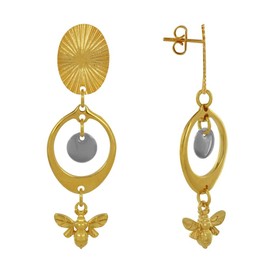 LES POULETTES BIJOUX - Golden Brass Nail Earrings Circle Coloured Pellet and Bee, enamel, Enamel