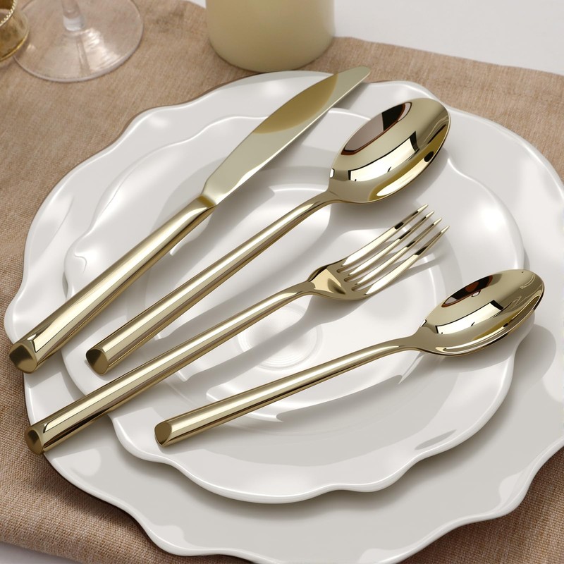 Kelenfer Champagne Gold Silverware Set 18/10 Stainless Steel Flatware Set,