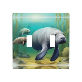 YYHWHJDE Double Switch Wall Plate 4.5x4.5 in - Durable, Heat Resistant,Easy to Install Wall Panel for Residential and Commercial Areas Manatee Animals Picture