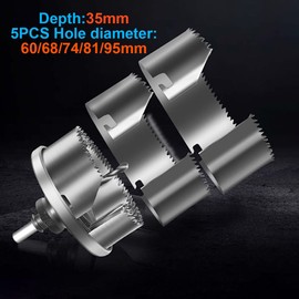 SagaSave 60,68,74,81,95MM High Speed Stainless Steel Hole Cutter Set, Metal Hole Saw Set for Wood, Installing Locks, Knobs in Doors and Cabinets, 5 Pieces