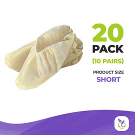 AMZ Medical Supply Disposable Shoe Covers Non Slip, 18 Inch. Pack of 20 (10 Pairs) Yellow Boot Covers Waterproof. PP + PE 82 GSM Shoe Booties Disposable. Water Proof Shoes Cover with Secure Elastic