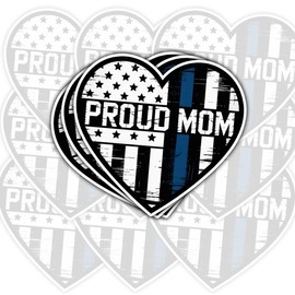 3 Pcs Proud Mom Heart Blue Line Flag Sticker, Proud Mom Sticker Gifts Mama, Mama Police Support Stickers Waterproof Vinyl 3 Inches for Laptop Phone Bottle Car Tumbler