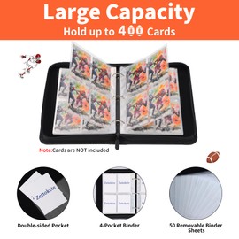 Zettokete 4 Pocket Football Card Binder,50 Double-Sided Pages for 400 Slots for Sports Cards,Collectible Trading Card Protective Album