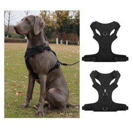 No-Pull Dog Harness, Heavy Duty Adjustable Harness with Soft Padding, Reflective Straps, Easy Control with D-Rings, Oxford Material, (Black, Large)