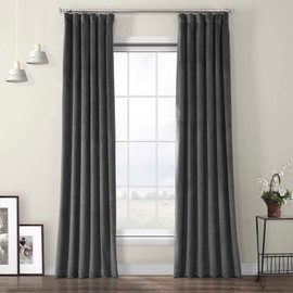 HPD Half Price Drapes VPYC-198595-84 Heritage Plush Velvet Curtain (1 Panel), 50 X 84, Pepper Grey