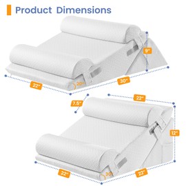 Sasttie Wedge Pillow Set for After Surgery, 3PCS Adjustable Bed Wedge Pillow Headboard with Memory Foam Neck Cushion – for Acid Reflux, Sleeping, Neck & Back Support, White