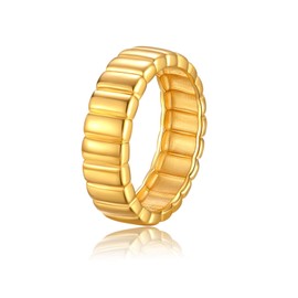 Kyerlyn 14K Gold Plated Ring for Women Twisted Stackable Gold Chunky Stripe Ring Statement Non Tarnish Flat Fashion Thumb Chunky Ring Size 6 to 9