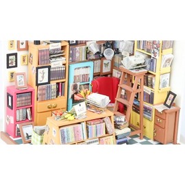 Rolife DIY Dollhouse Sam's Study Library Miniature Books Store Kits Xmas Gift