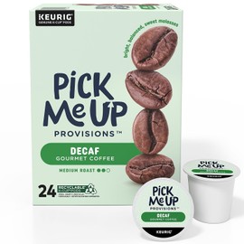 Pick Me Up Provisions Single-Serve Coffee Capsules & Pods Medium Roast Decaf 24 Pack K-Cup Compatible Single Serve Coffee Breakroom Office 100% Arabica Coffee