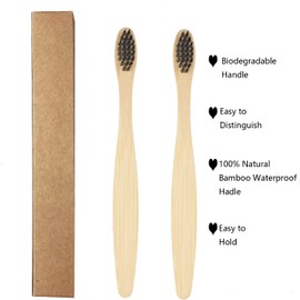 SEVENHEAD Bamboo Toothbrushes Adults & Kids Family Set 6+4 PCS Soft Bristles Wooden Toothbrushes, Natural Biodegradable BPA Free Eco Friendly Toothbrushes Black