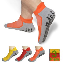 SkiBeaut Men Low Cut Socks Non Slip Grips Cushion Ankle Man 3 Pairs Pilates Yoga Hospital Anti Skid Socks